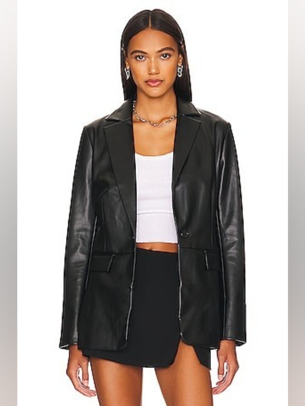 REMI x REVOLVE Chloe Faux Leather Blazer in Black size XL
